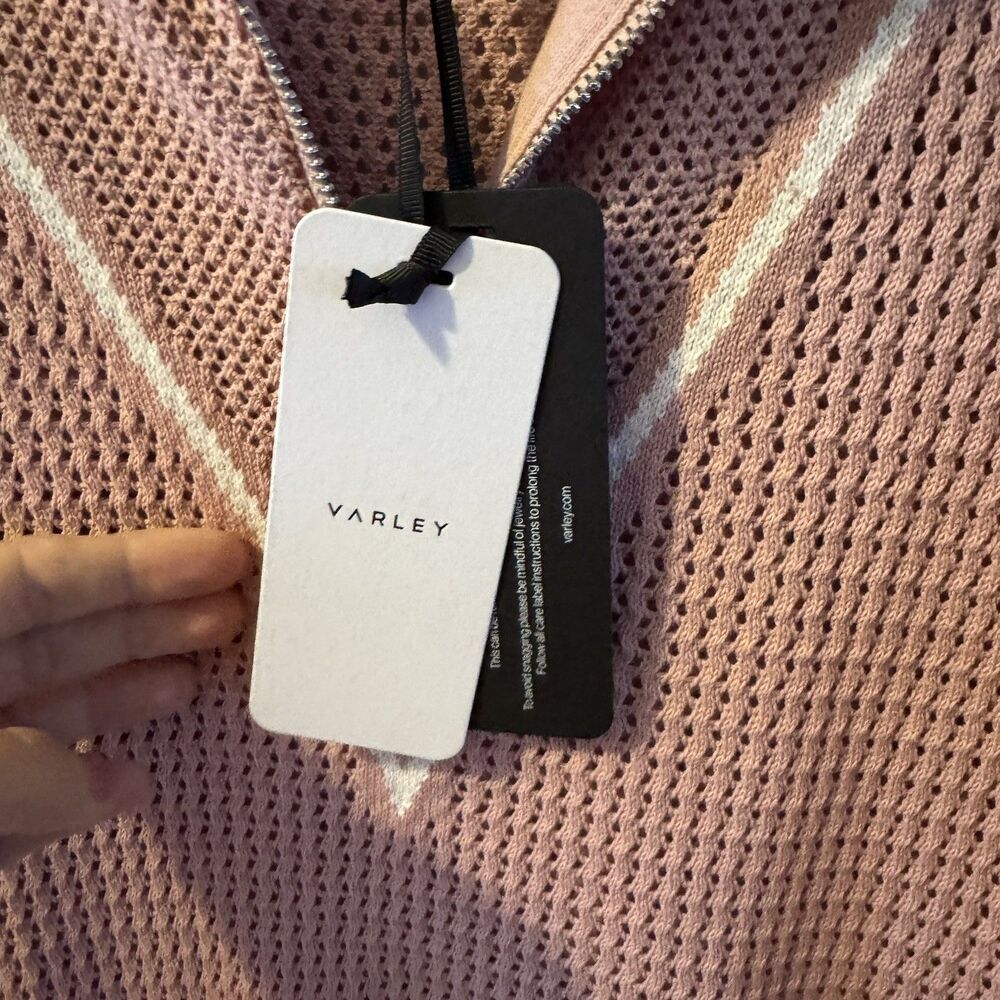 Varley Calva Knit Polo Sweater Pink Mauve V-Neck, Sheer, Small NWT - Picture 12 of 14